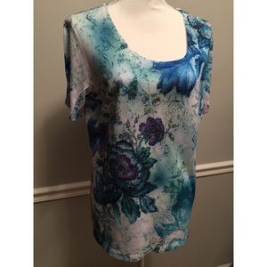 Pretty Blue-green Floral Top